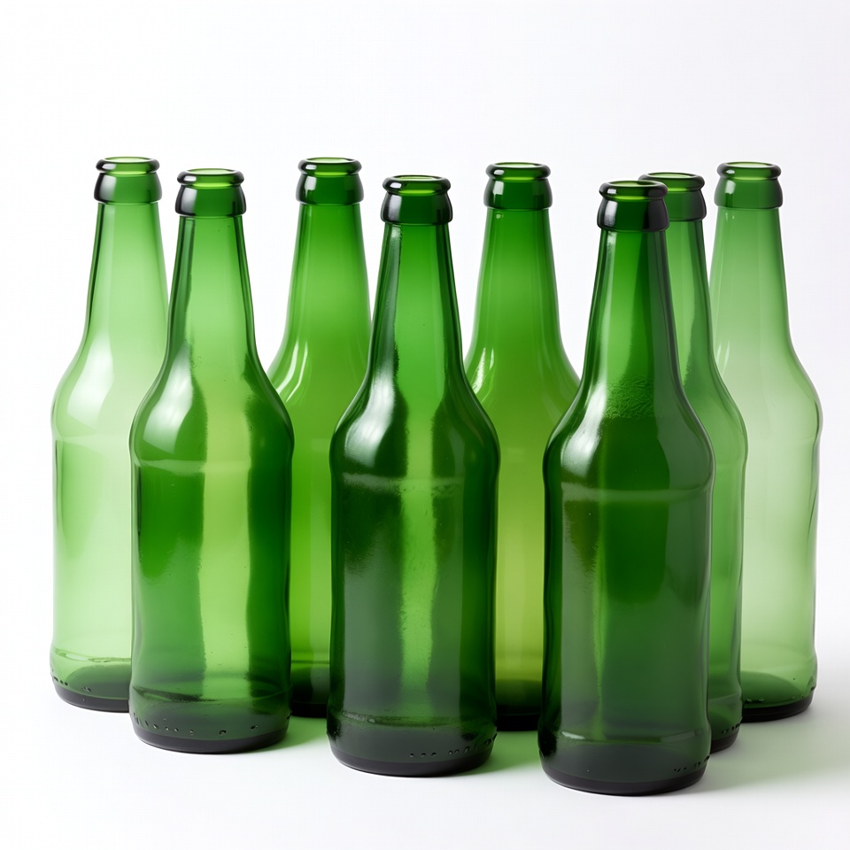Green Glass Bottles on White Background Green Glass Bottles on White Background
