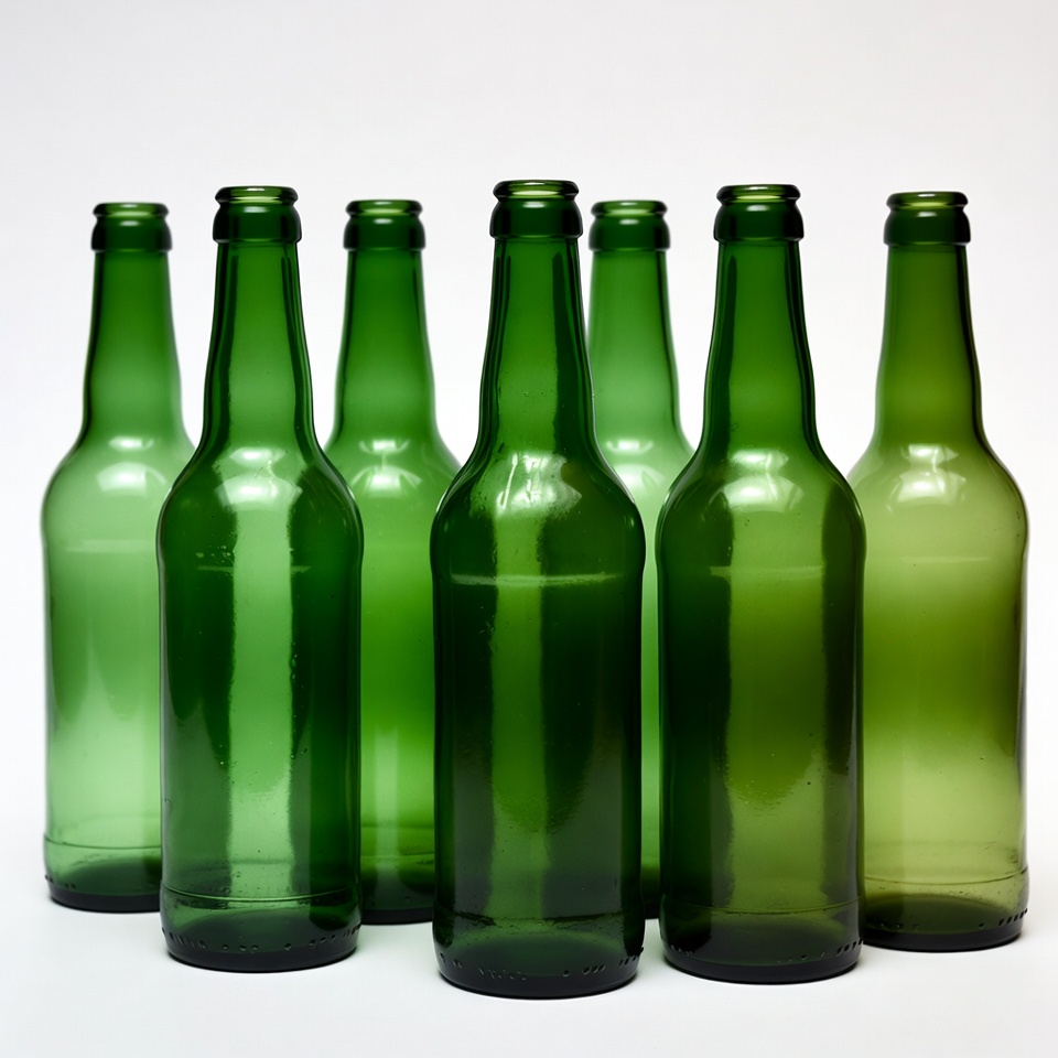 Green glass bottles on white background Green glass bottles on white background