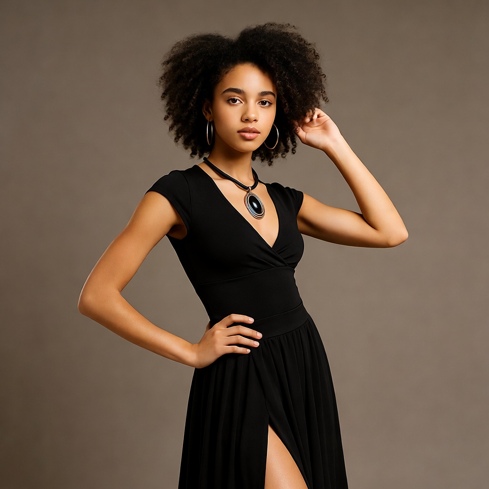 African-American woman in black dress African-American woman in black dress