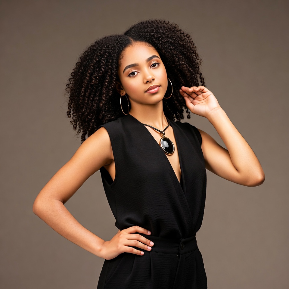 African-American woman with curly hair African-American woman with curly hair