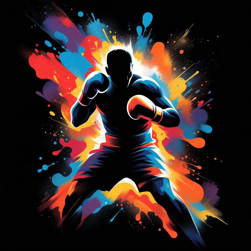 Silhouette Boxer Punching with Color Splashes Silhouette Boxer Punching with Color Splashes