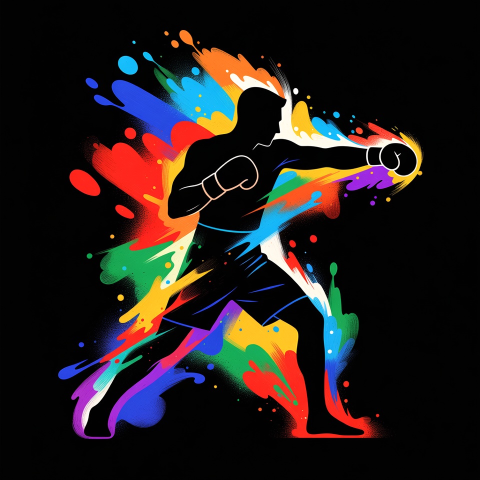 Silhouette Boxer Punching with Color Splashes Silhouette Boxer Punching with Color Splashes
