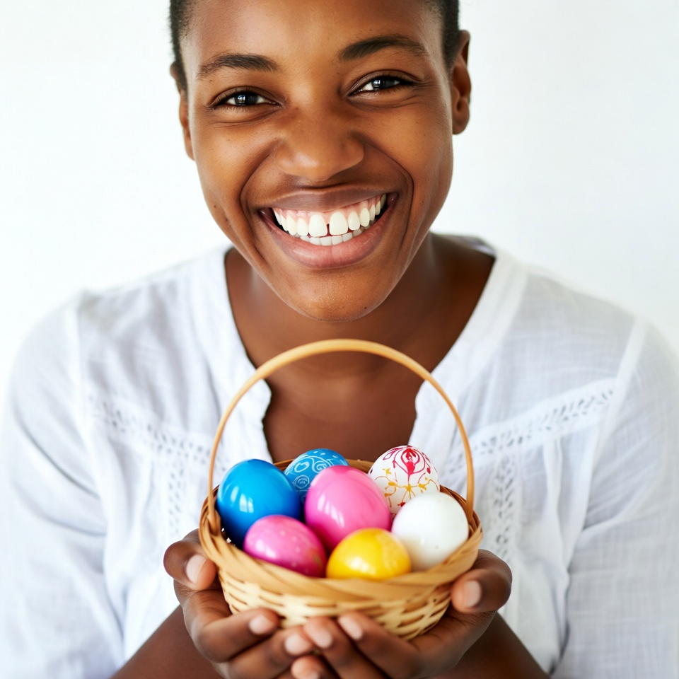African-American woman holding Easter eggs African-American woman holding Easter eggs