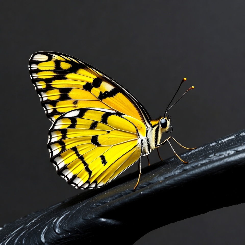 Yellow butterfly on black surface Yellow butterfly on black surface