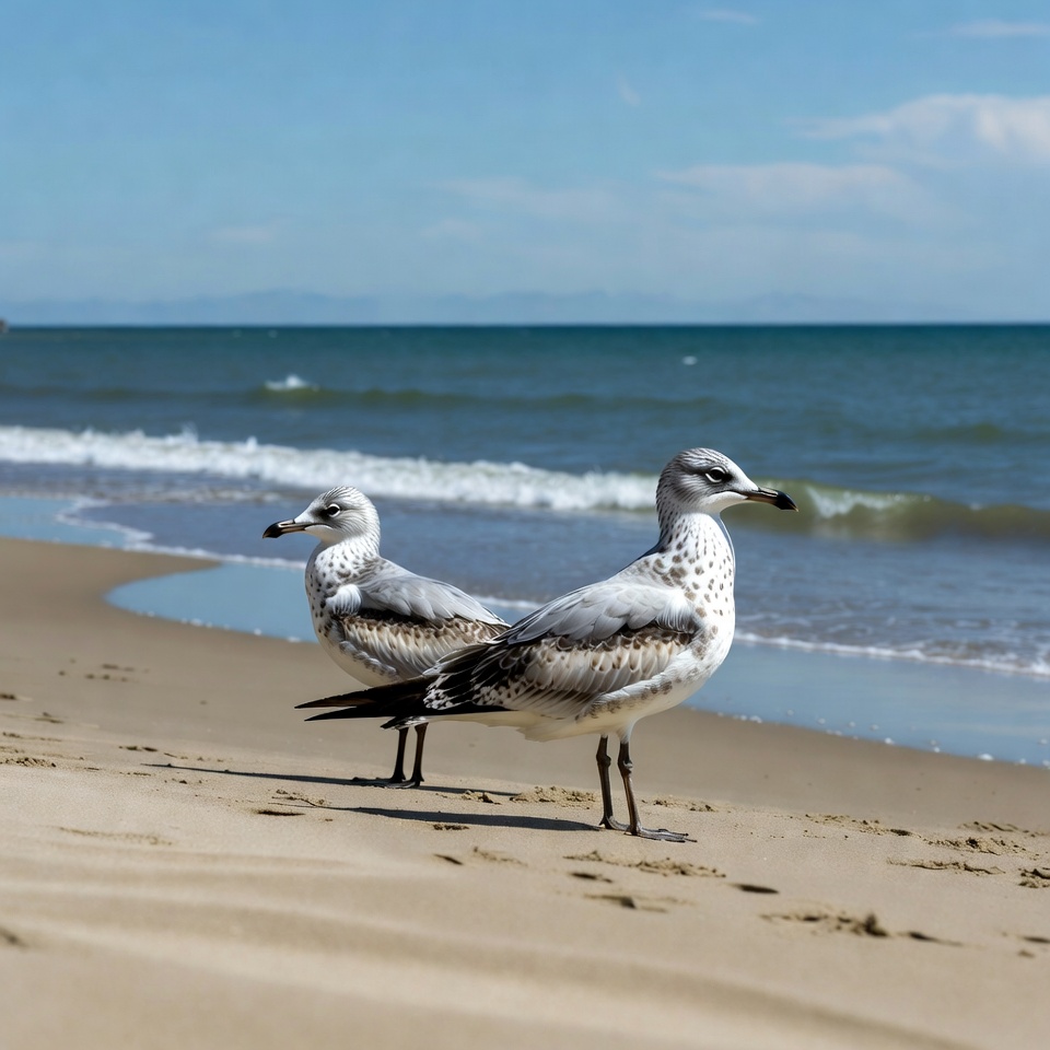 Two seagulls standing on beach Two seagulls standing on beach