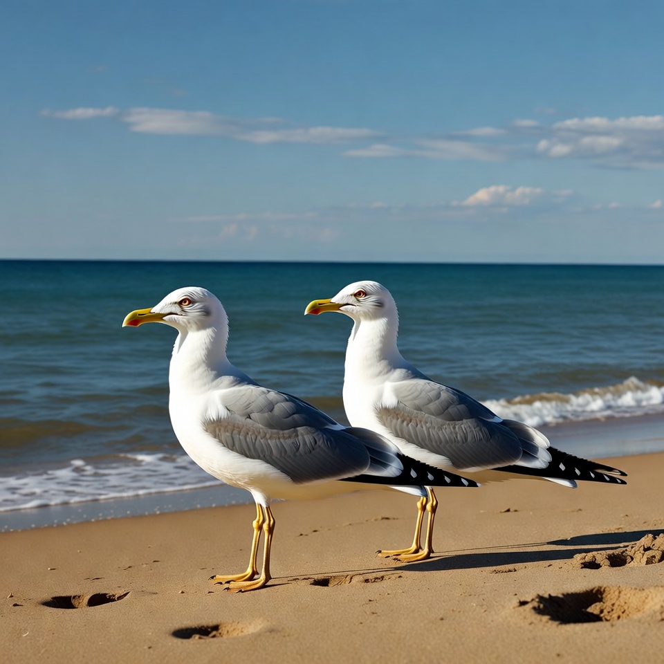 Two seagulls standing on beach Two seagulls standing on beach