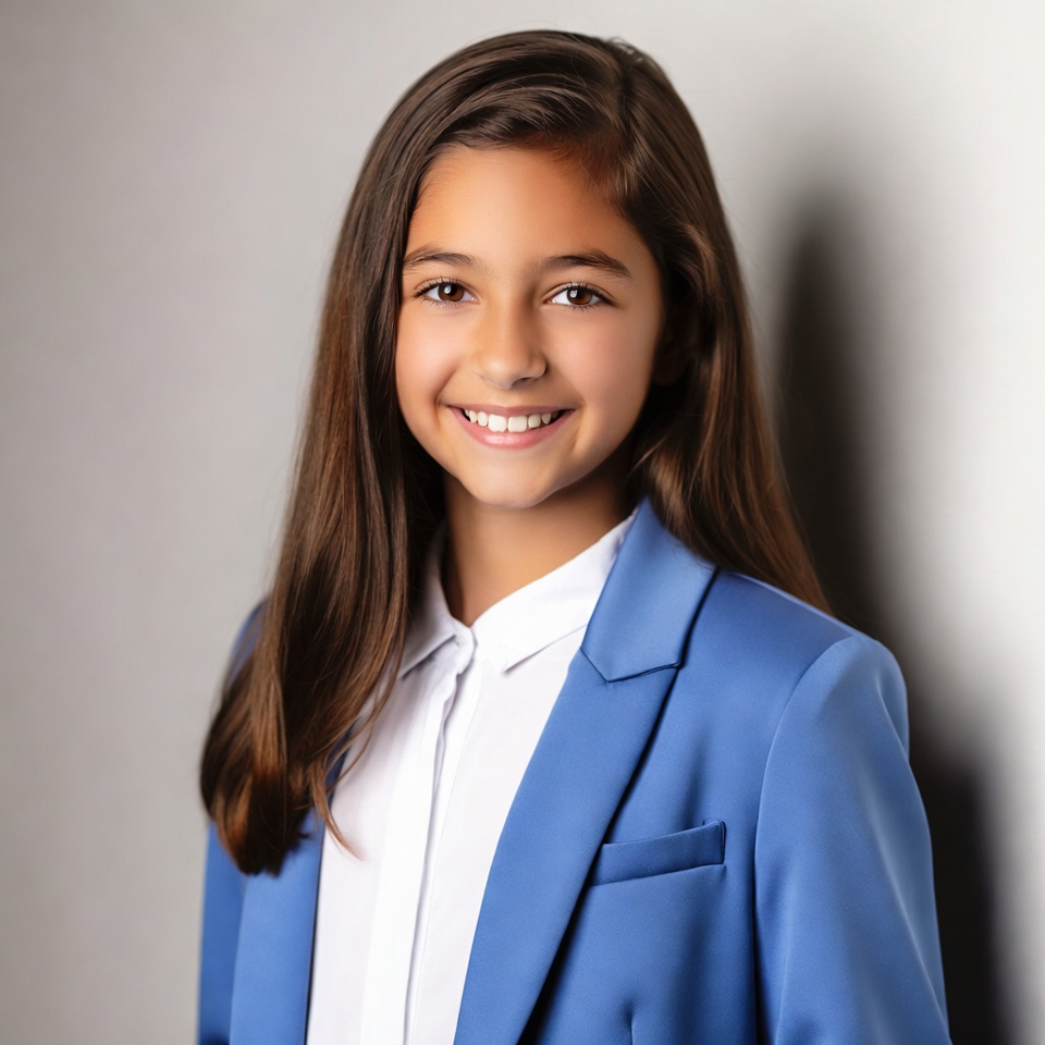 Smiling girl in blue blazer Smiling girl in blue blazer