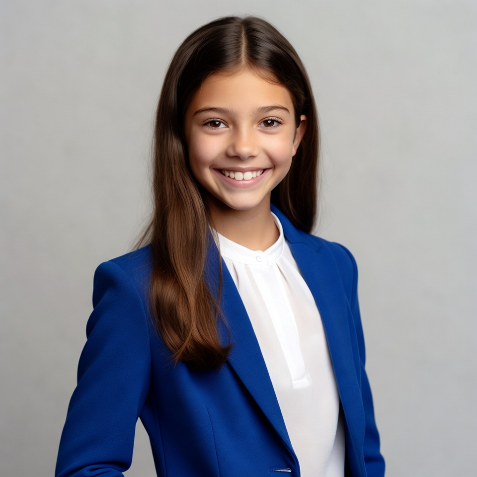 Smiling girl in blue blazer Smiling girl in blue blazer