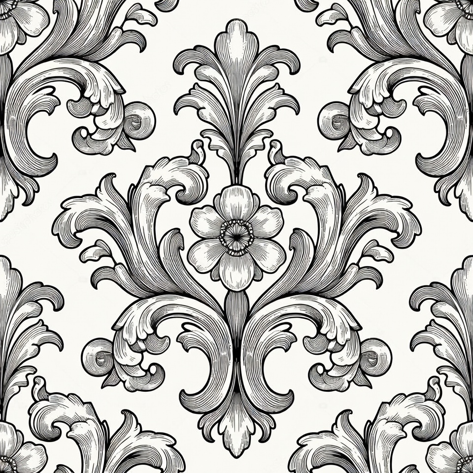 Black Floral Damask Pattern Black Floral Damask Pattern