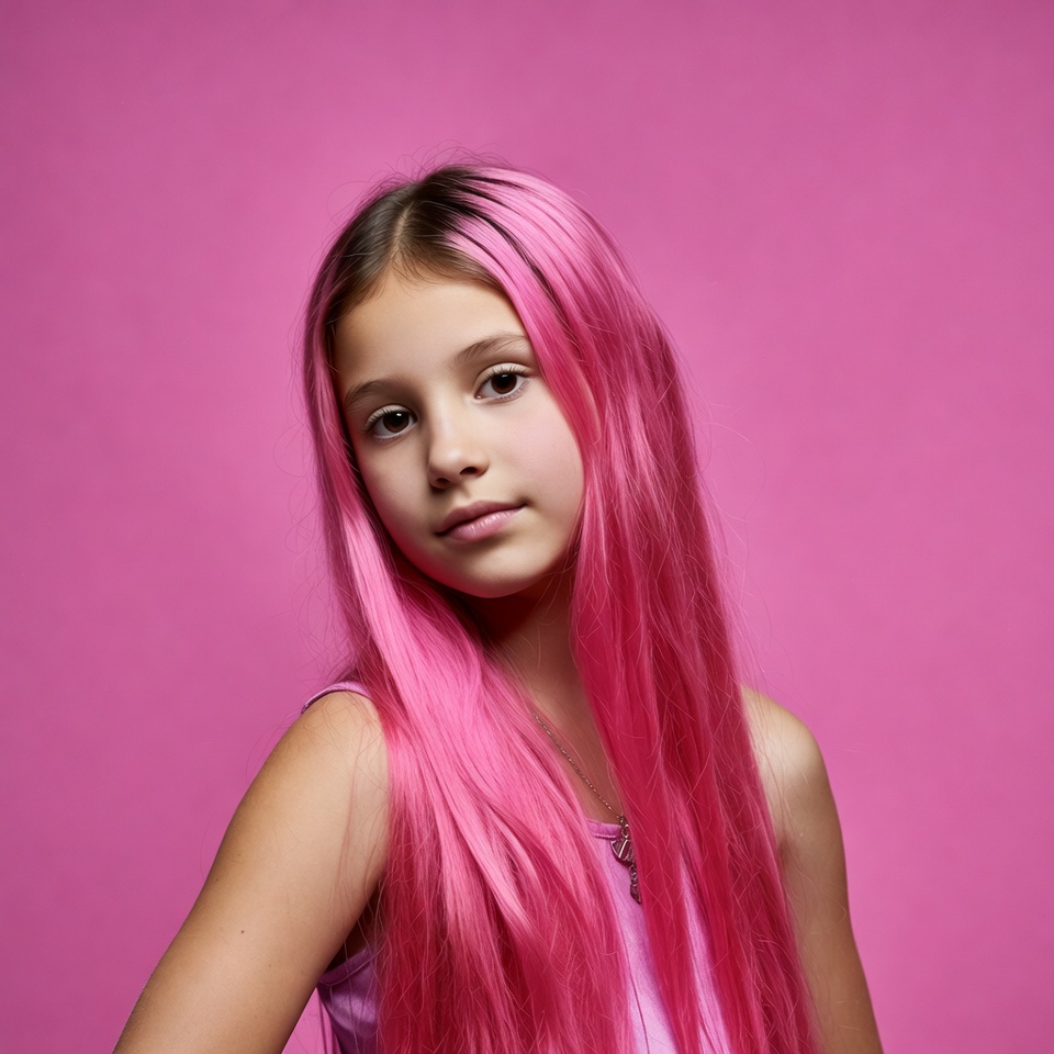 Girl with pink hair on pink background Girl with pink hair on pink background