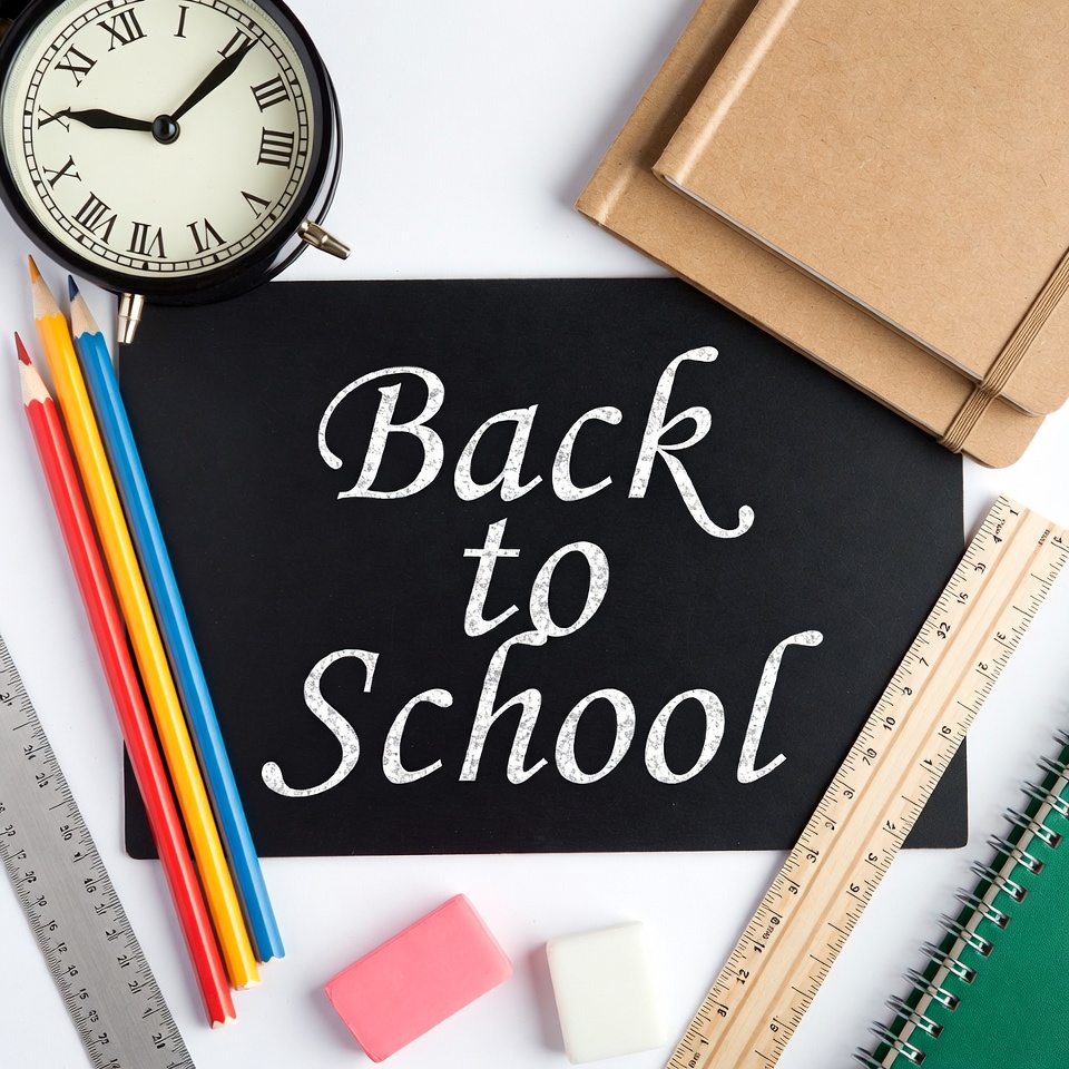 Back to School Supplies on Blackboard Back to School Supplies on Blackboard