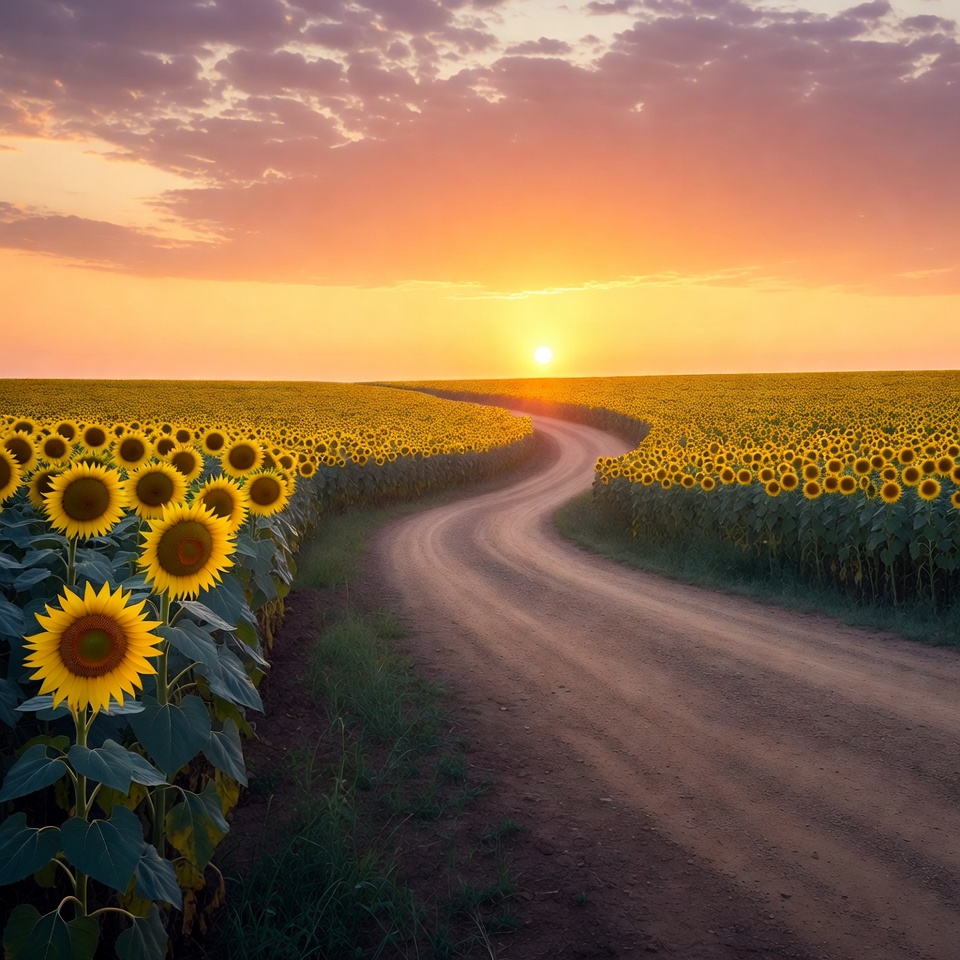 Sunflower Field Path at Sunset Sunflower Field Path at Sunset
