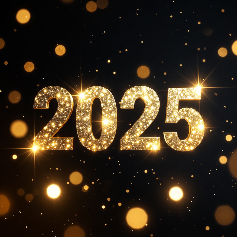 Shiny Golden 2025 on Black Background Shiny Golden 2025 on Black Background