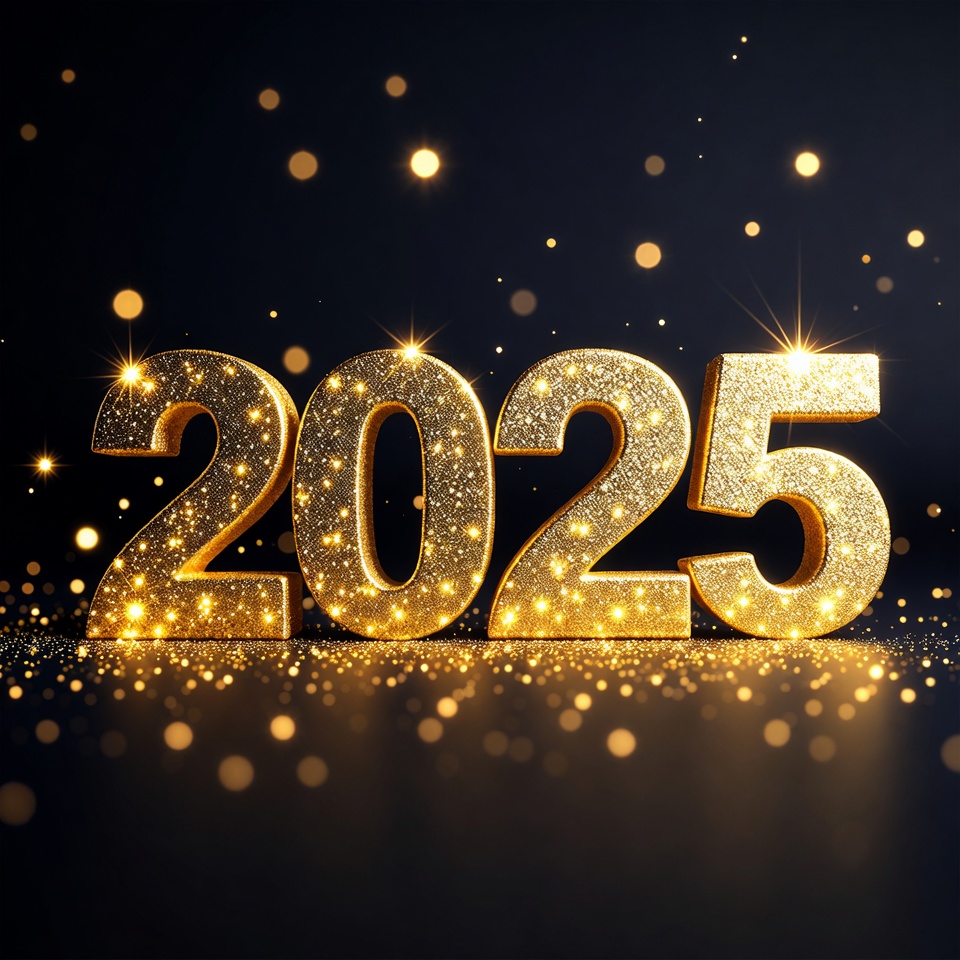 Shiny Golden 2025 on Black Background Shiny Golden 2025 on Black Background