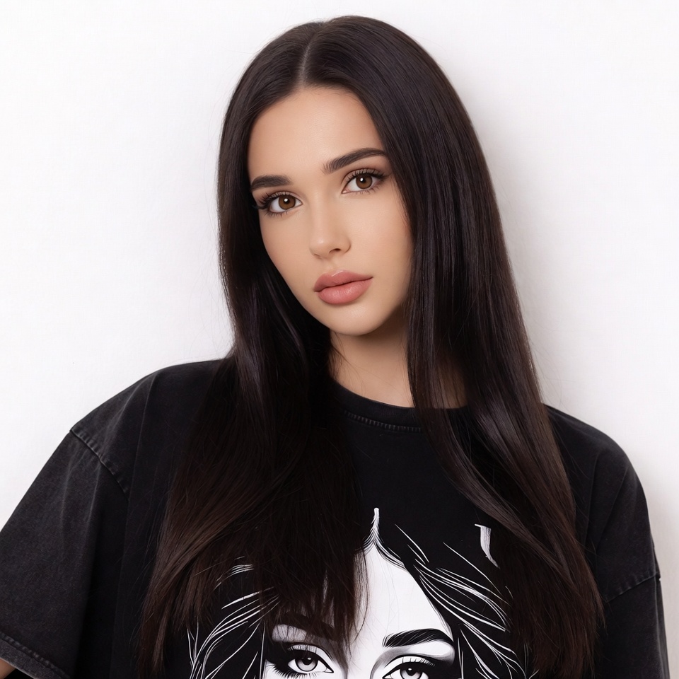 Woman in black graphic t-shirt Woman in black graphic t-shirt