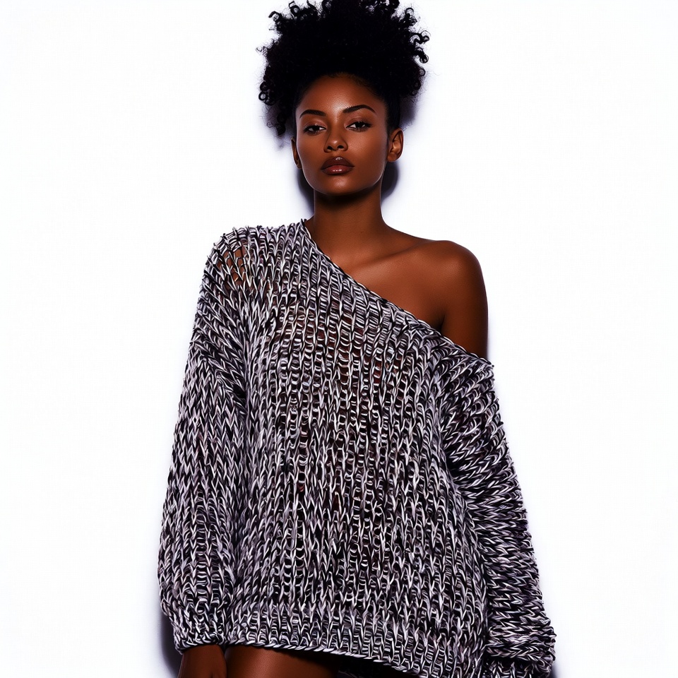 African-American woman in off-shoulder sweater African-American woman in off-shoulder sweater