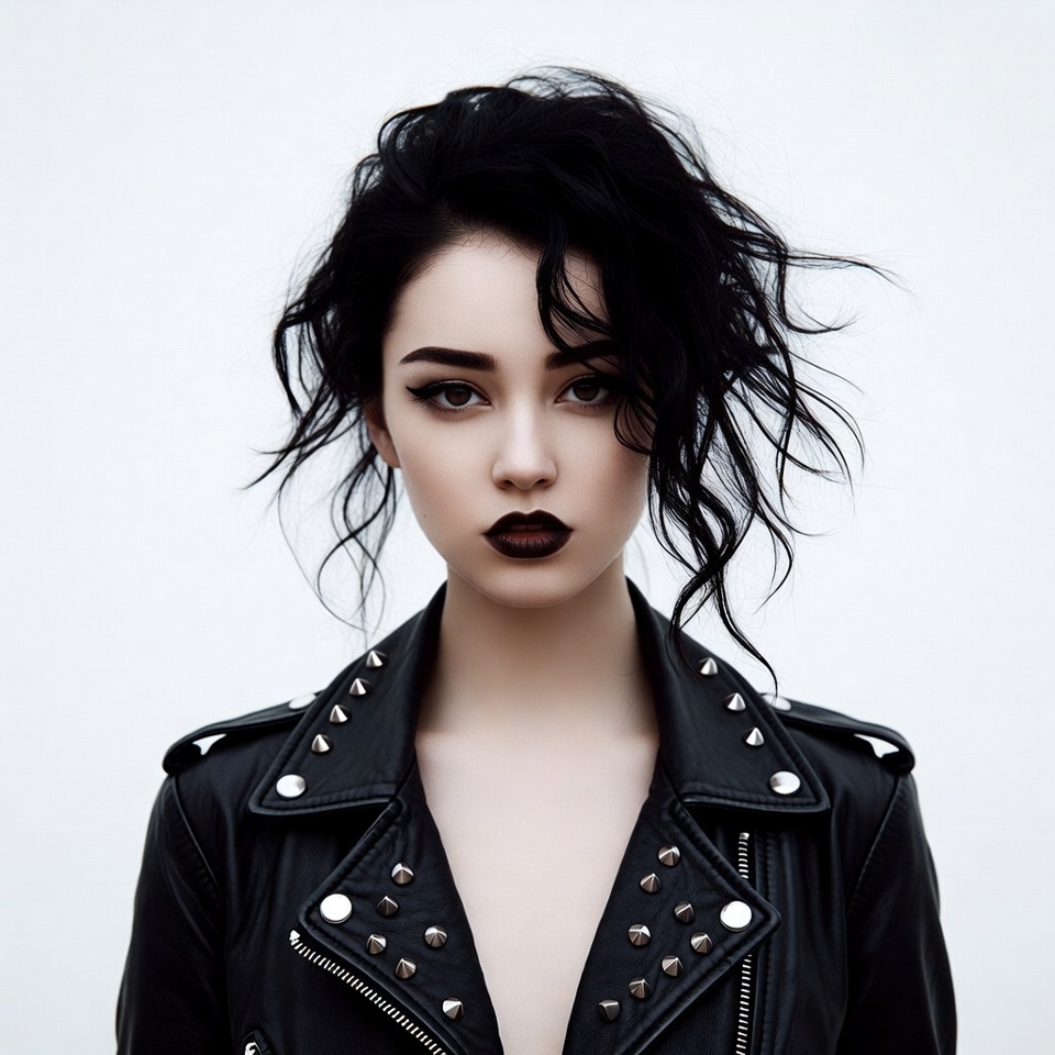 Woman in studded leather jacket Woman in studded leather jacket