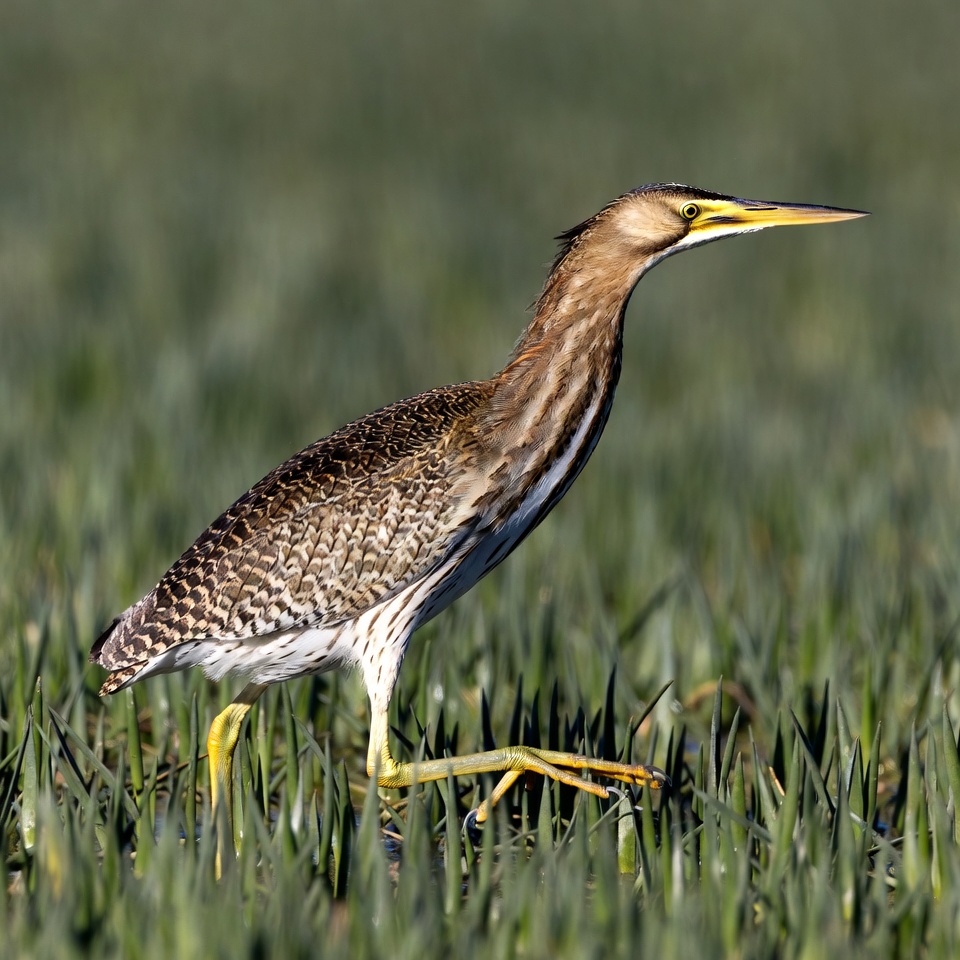 Bittern standing in green grass Bittern standing in green grass