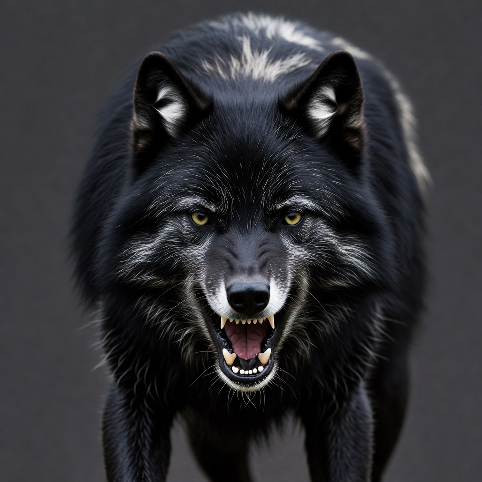 Black Wolf Growling with Yellow Eyes Black Wolf Growling with Yellow Eyes