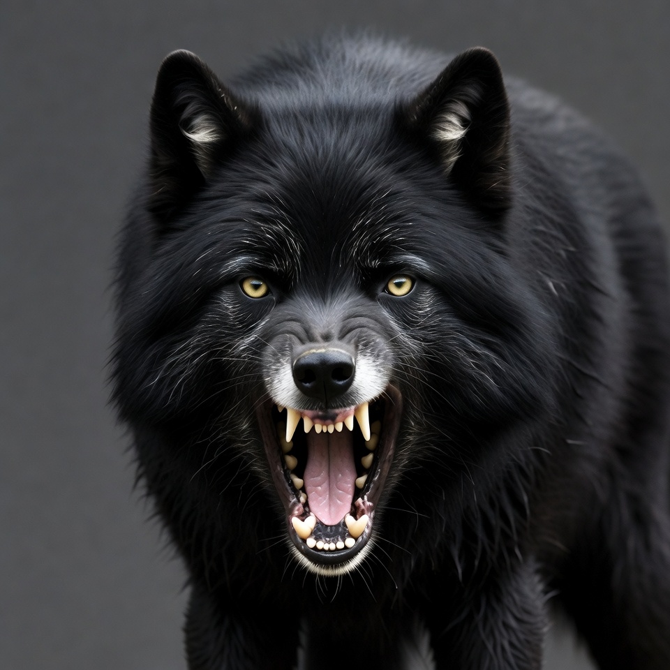 Black wolf growling fiercely Black wolf growling fiercely