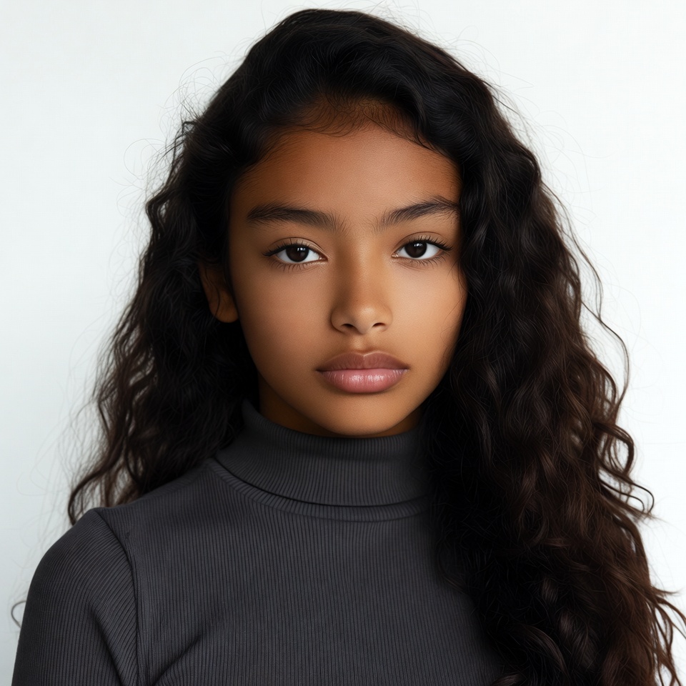 Young woman with curly black hair Young woman with curly black hair