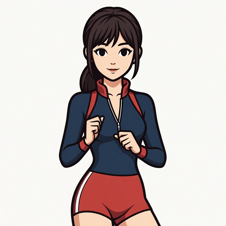 Anime girl zipping navy tracksuit Anime girl zipping navy tracksuit