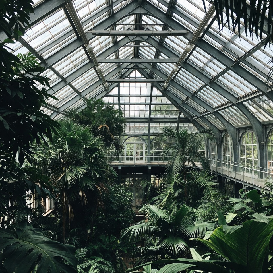 Glass Conservatory Filled with Tropical Plants Glass Conservatory Filled with Tropical Plants