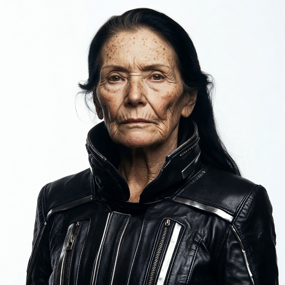 Elderly woman in black leather jacket Elderly woman in black leather jacket