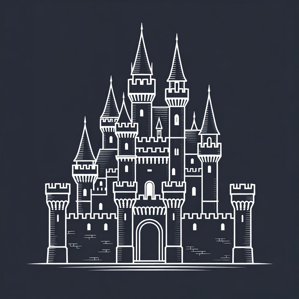 White line art castle illustration White line art castle illustration