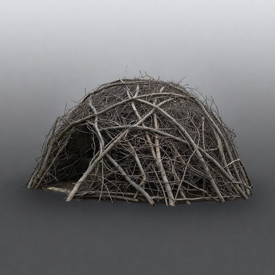 Twig dome hut on gray background Twig dome hut on gray background