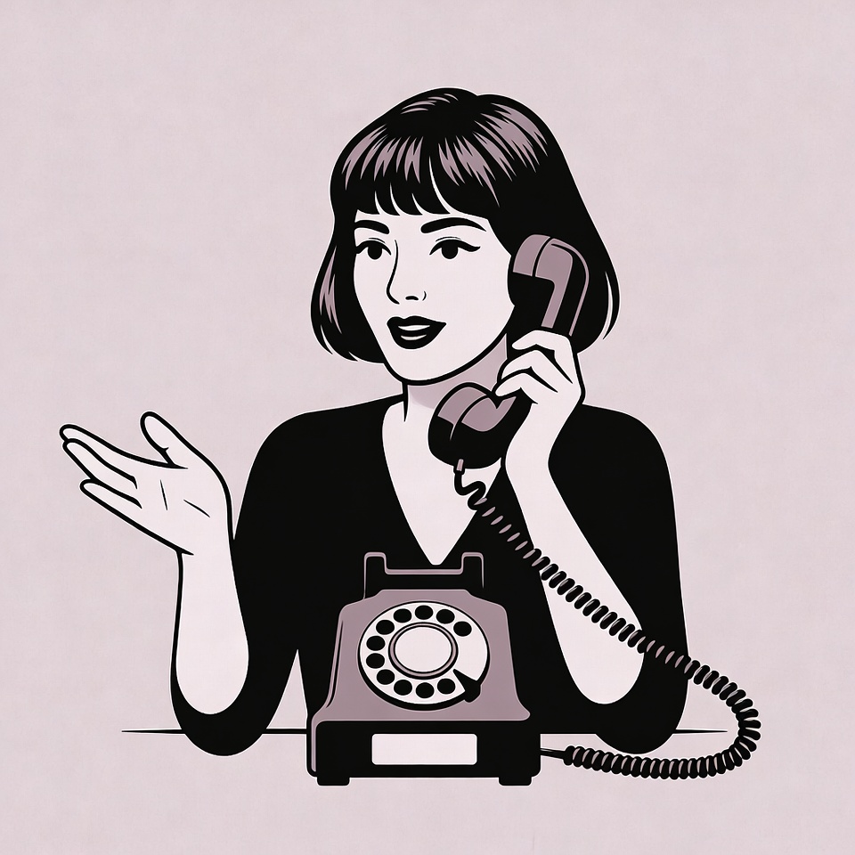 Woman talking on vintage rotary phone Woman talking on vintage rotary phone