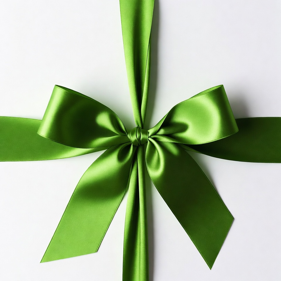 Green satin ribbon bow on white Green satin ribbon bow on white