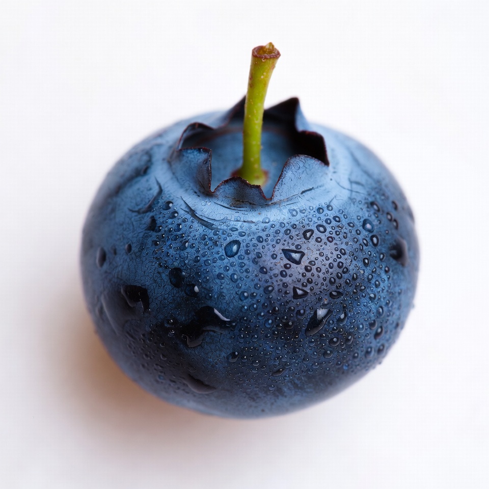 Dew-covered blueberry with stem Dew-covered blueberry with stem