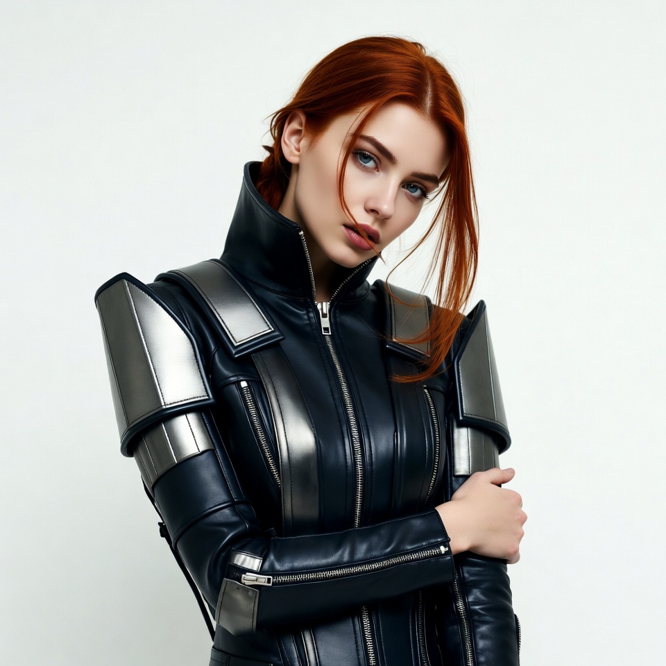 Redhead woman in futuristic leather armor Redhead woman in futuristic leather armor