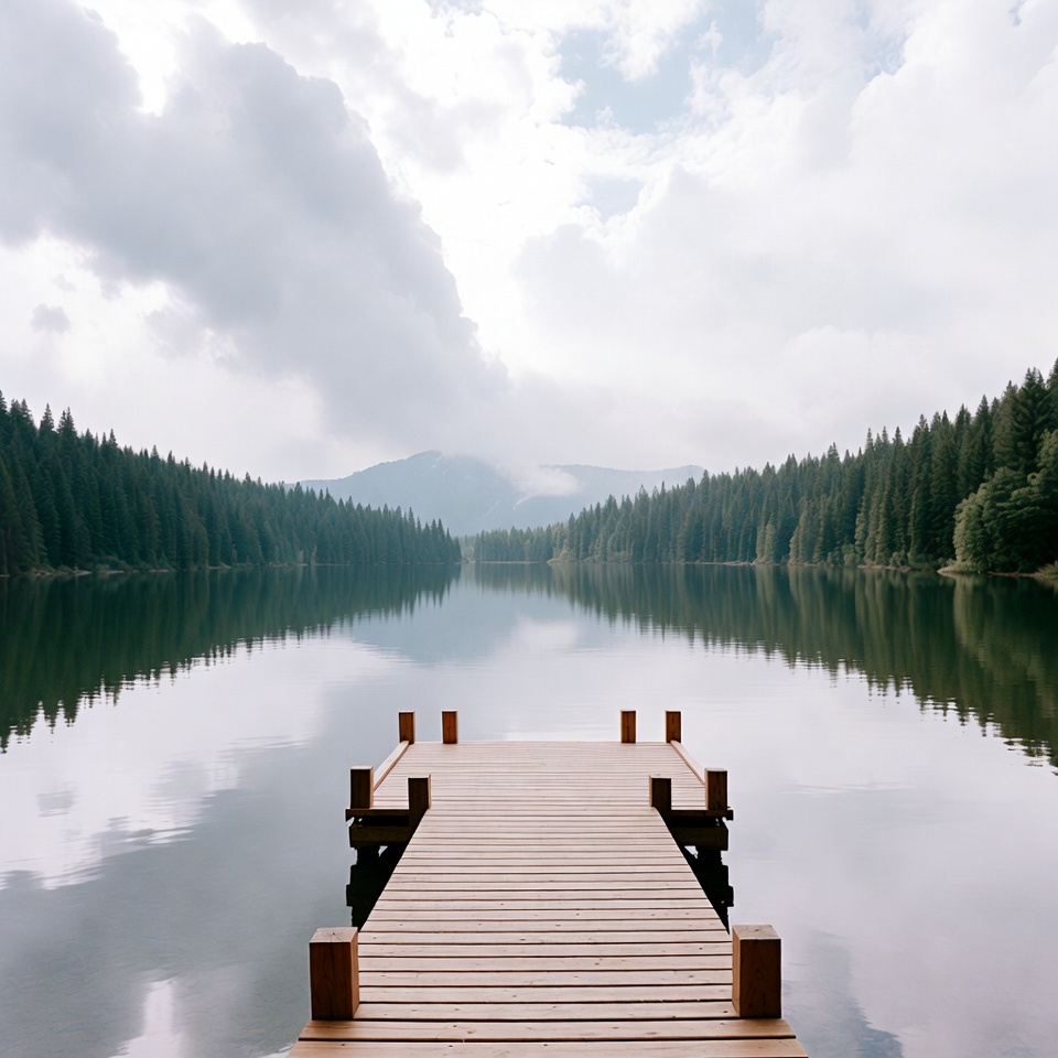 Wooden pier on calm mountain lake Wooden pier on calm mountain lake