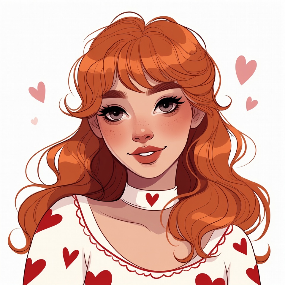 Smiling redhead woman with hearts Smiling redhead woman with hearts