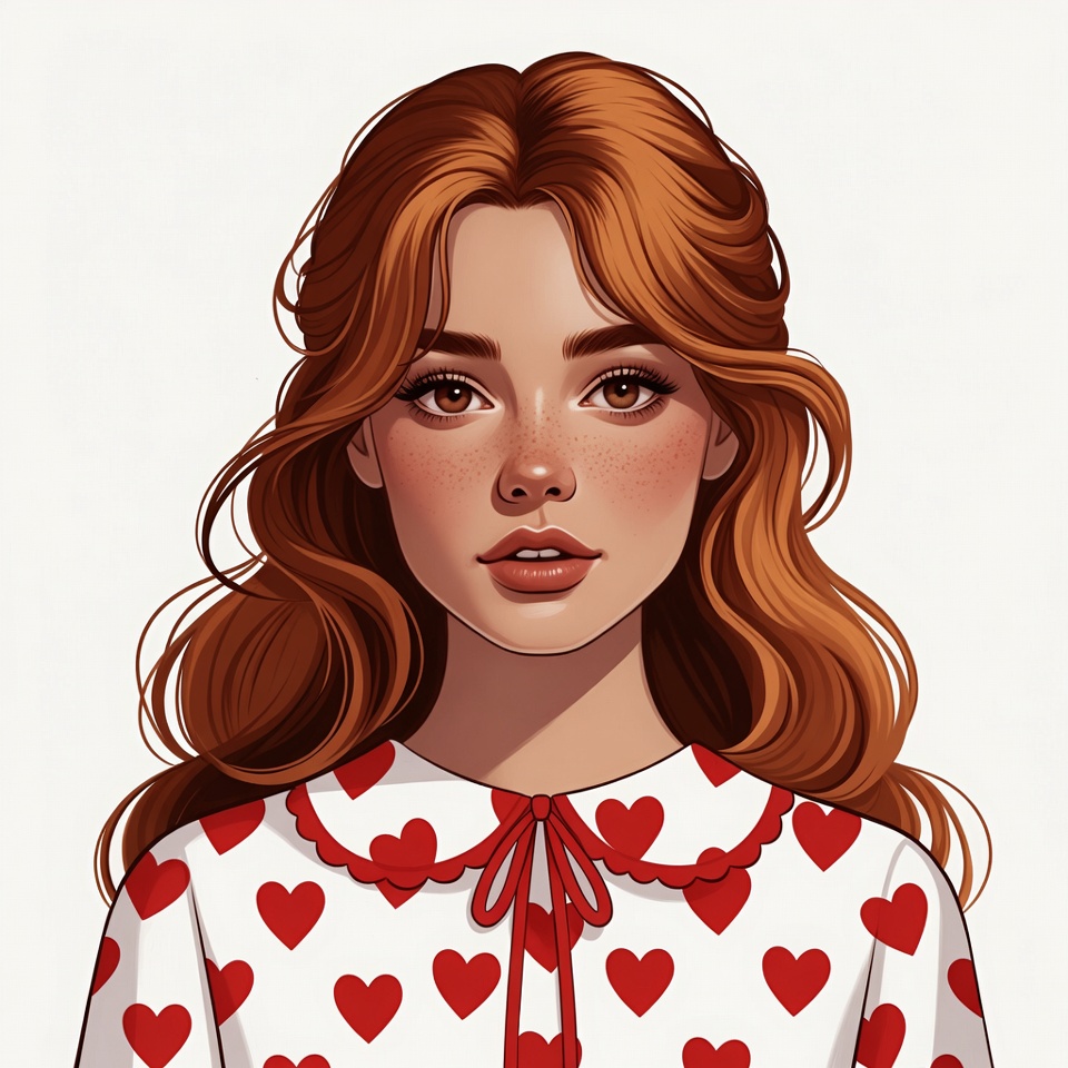 Redhead woman in heart blouse Redhead woman in heart blouse