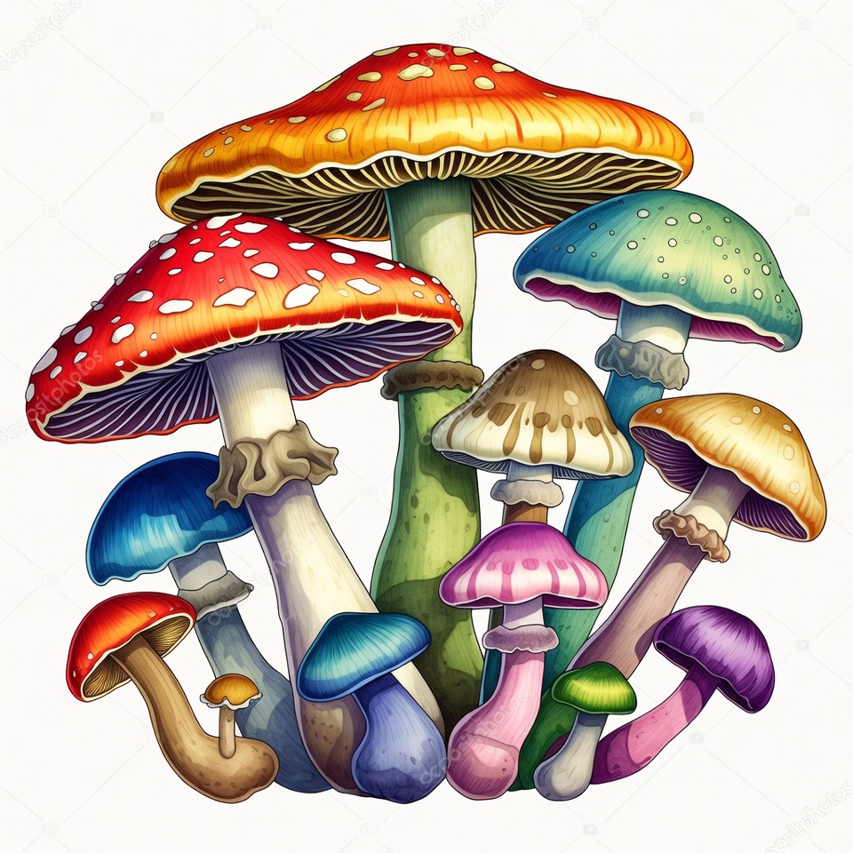 Colorful Mushrooms Illustration Colorful Mushrooms Illustration