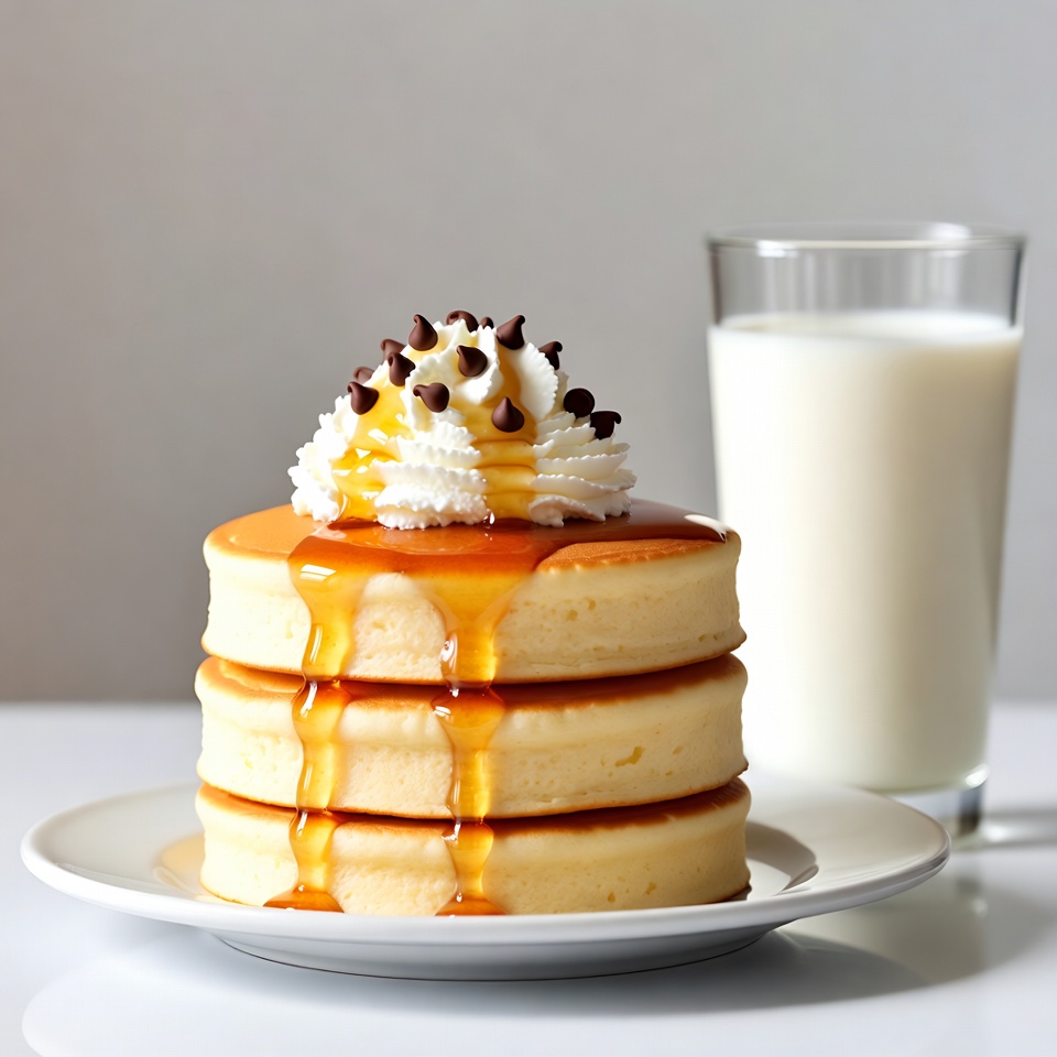 Fluffy Pancakes with Whipped Cream and Milk Fluffy Pancakes with Whipped Cream and Milk