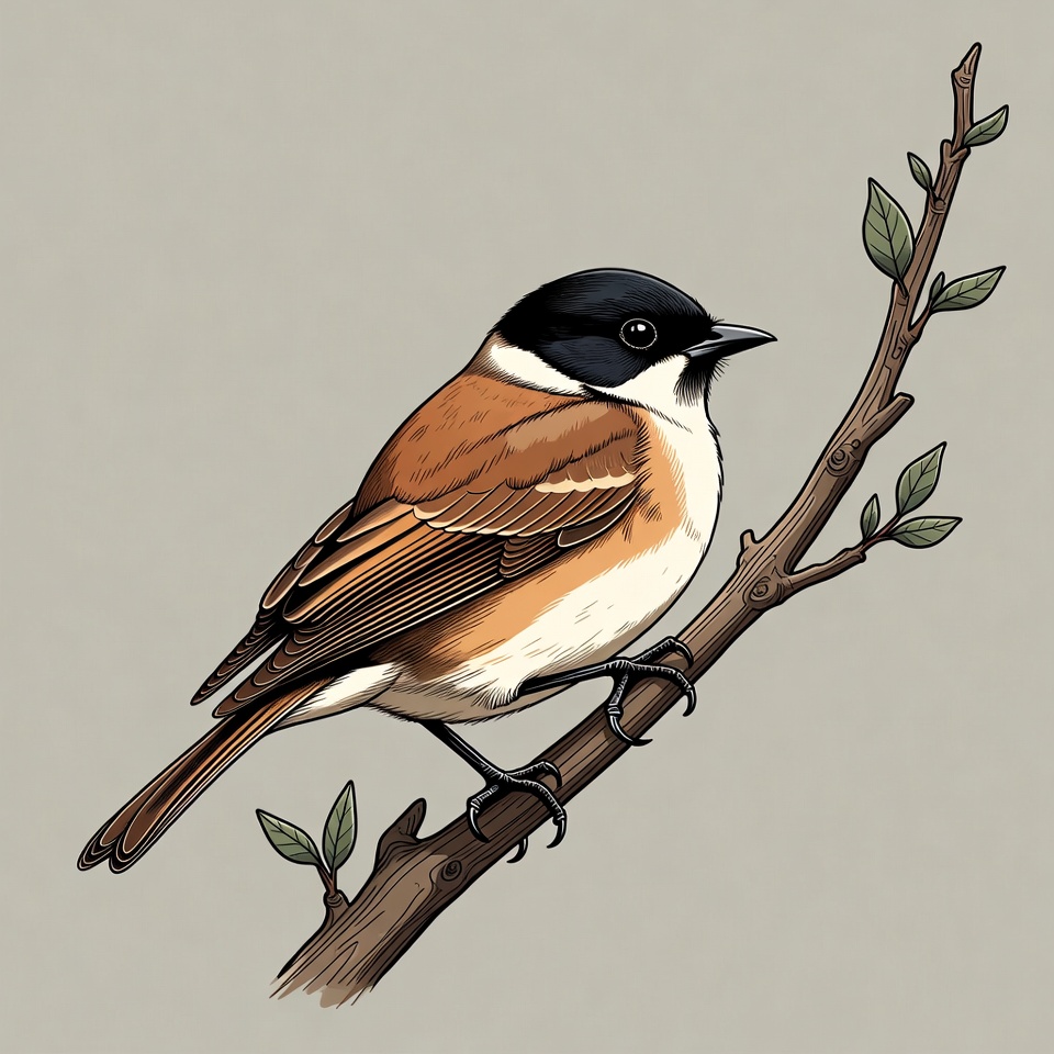 Bull-headed Shrike perched on branch Bull-headed Shrike perched on branch