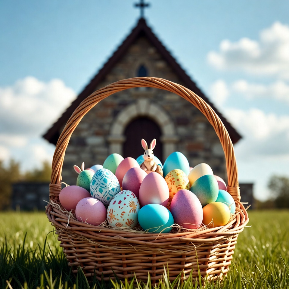 Easter Basket with Bunny and Eggs Easter Basket with Bunny and Eggs