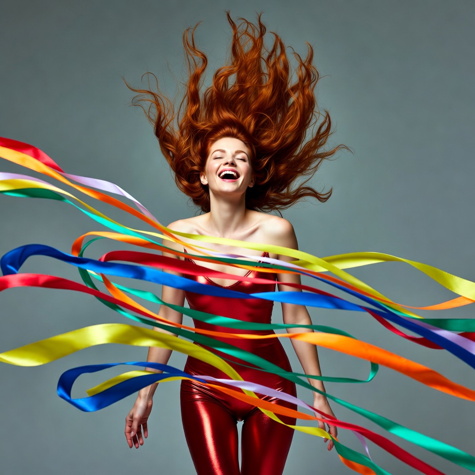 Redhead woman with colorful ribbons Redhead woman with colorful ribbons
