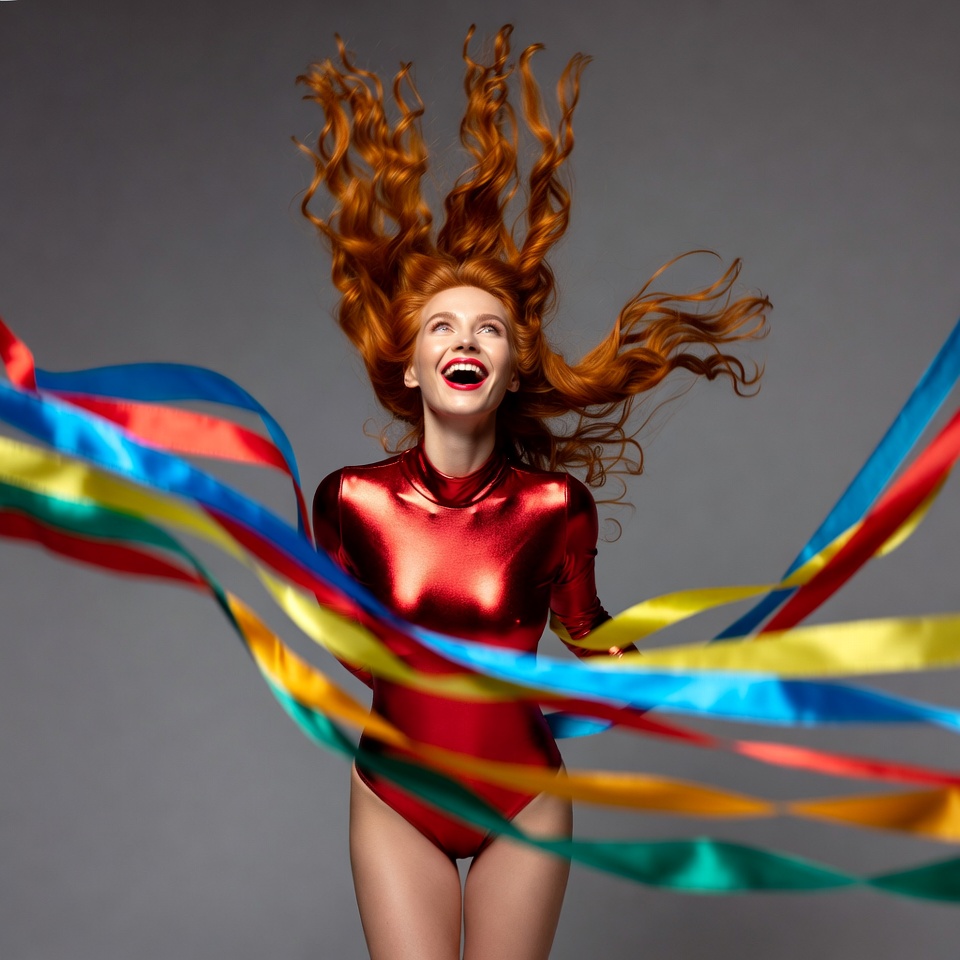 Redhead woman with colorful ribbons Redhead woman with colorful ribbons