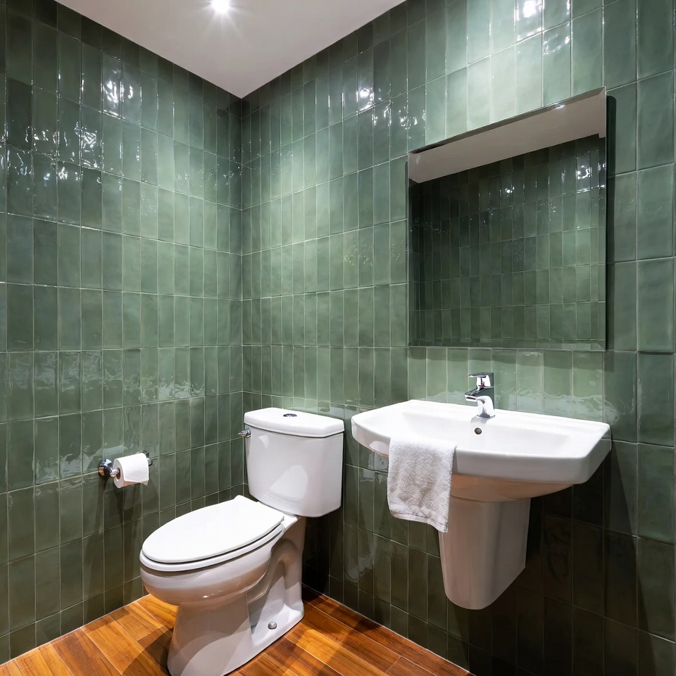 Green Tiled Bathroom with Toilet Sink Green Tiled Bathroom with Toilet Sink