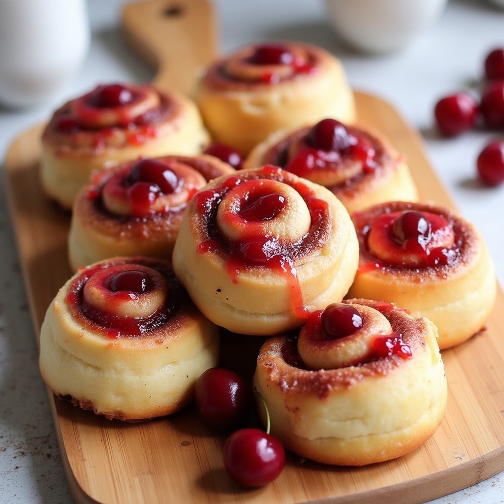 Cherry Filled Cinnamon Rolls on Board Cherry Filled Cinnamon Rolls on Board