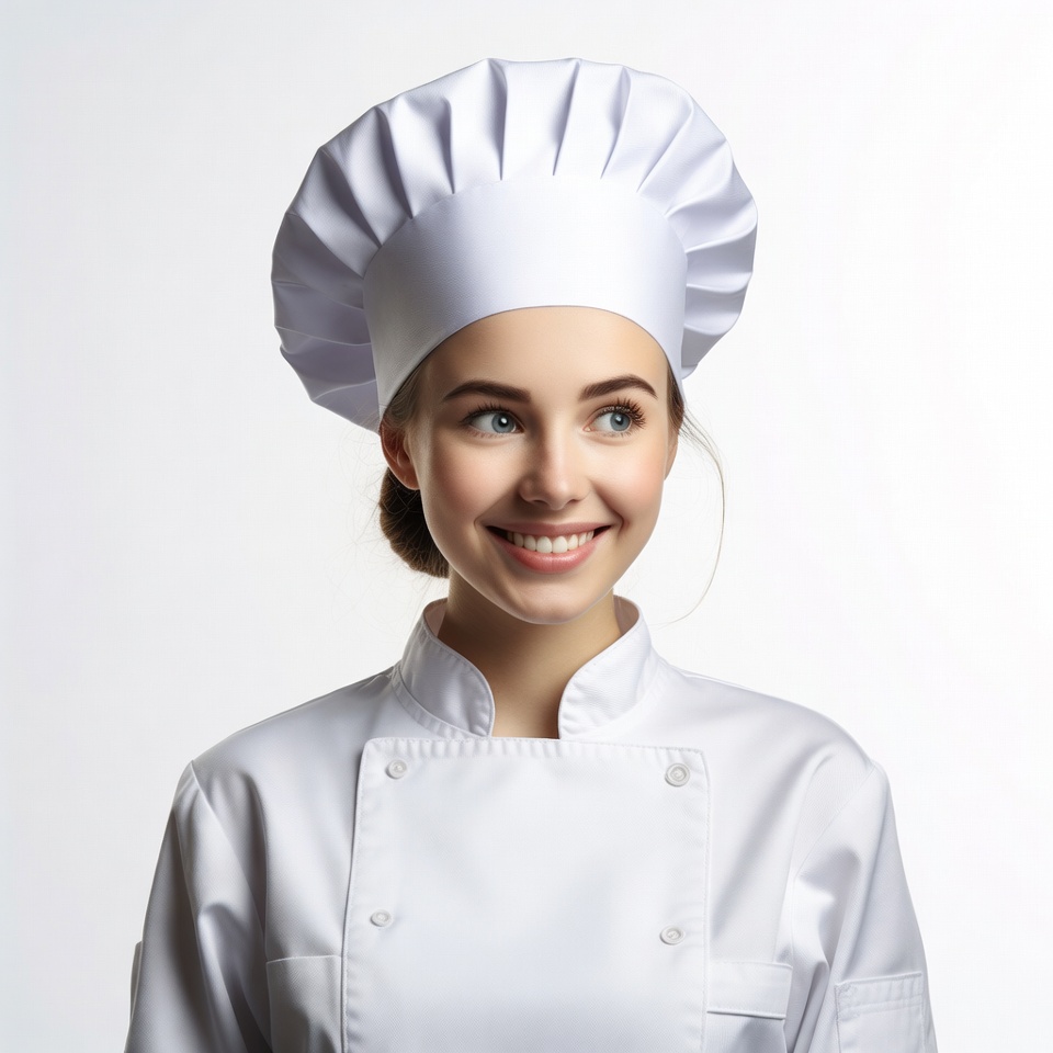 Smiling woman chef in white uniform Smiling woman chef in white uniform
