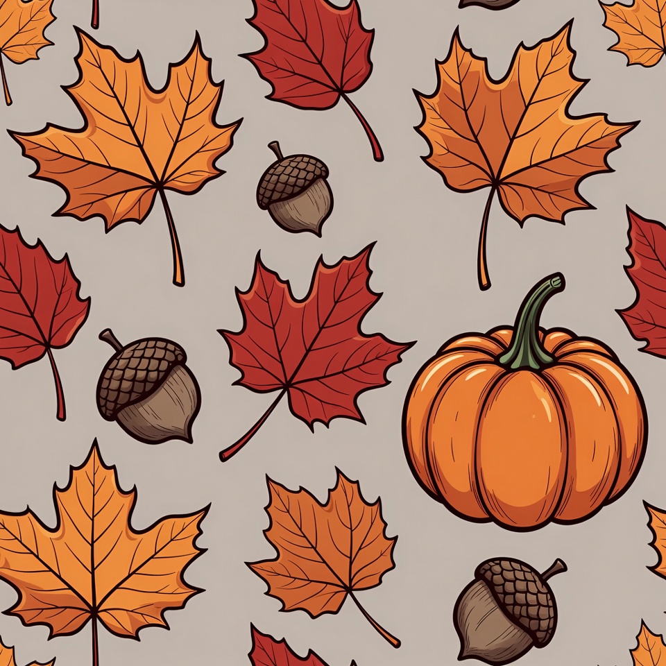 Autumn Leaves Acorns Pumpkin Pattern Autumn Leaves Acorns Pumpkin Pattern