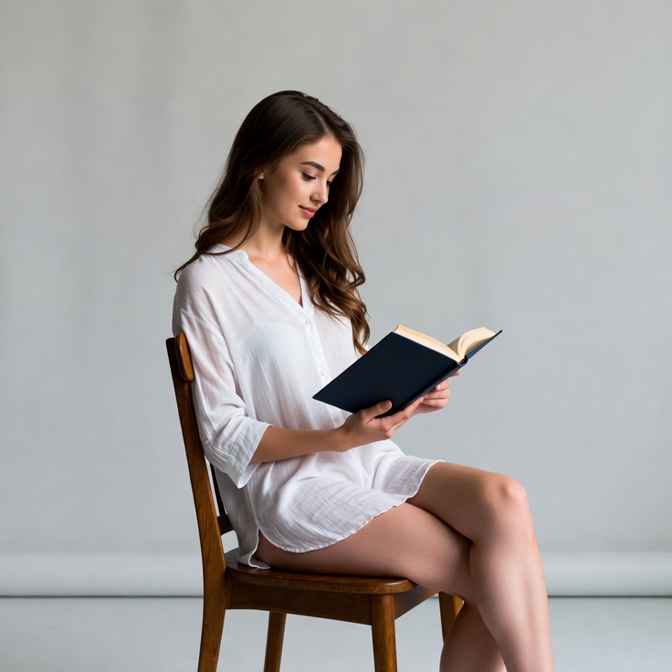 Woman reading book in white shirt Woman reading book in white shirt