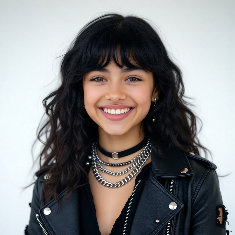 Smiling girl in leather jacket Smiling girl in leather jacket