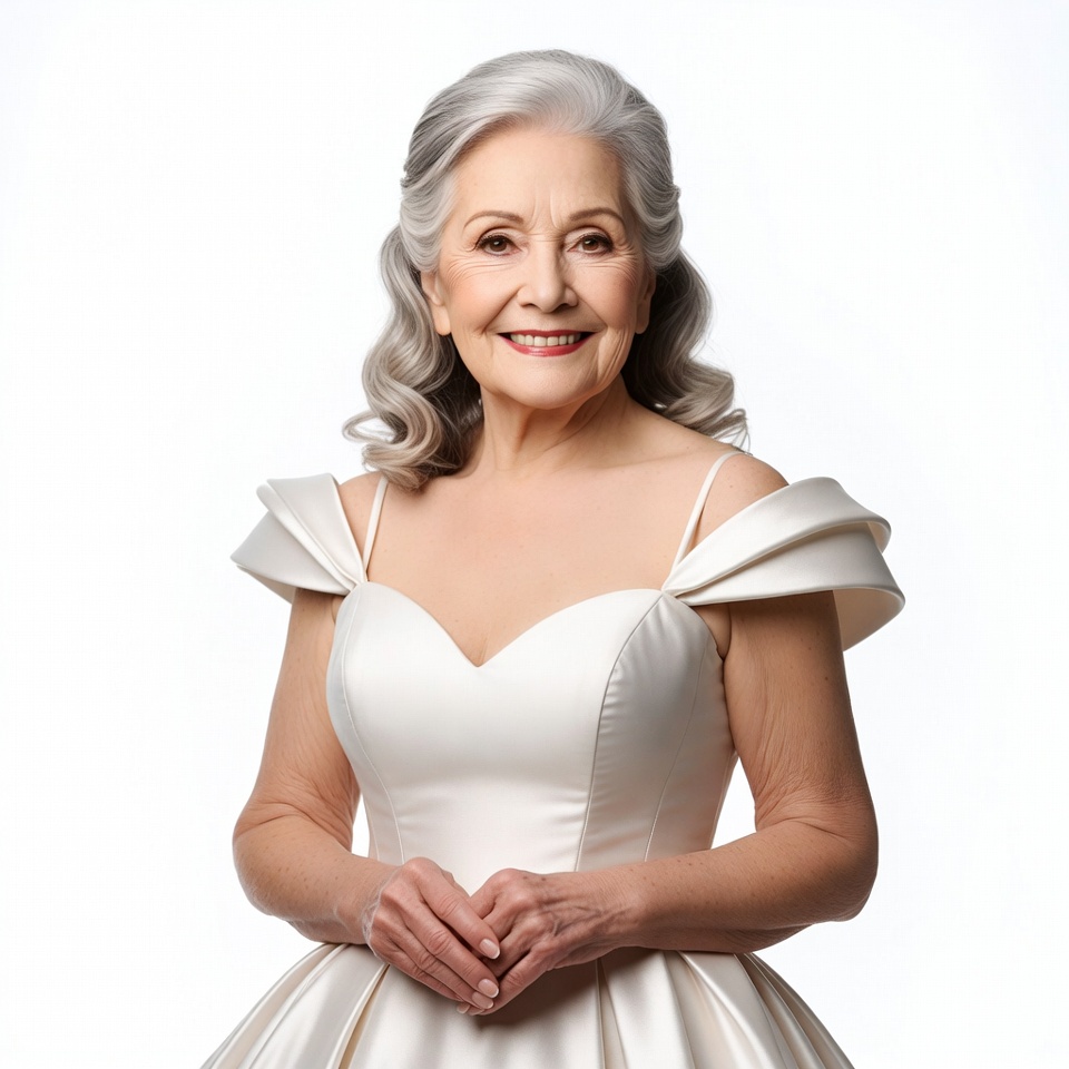 Elderly woman in white gown Elderly woman in white gown